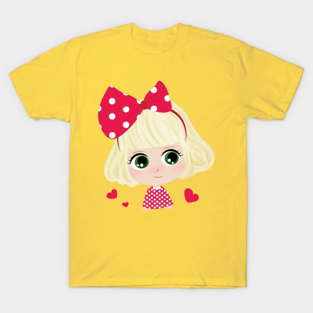 Cute Little Girl With Red Bow T-Shirt by Phat Design